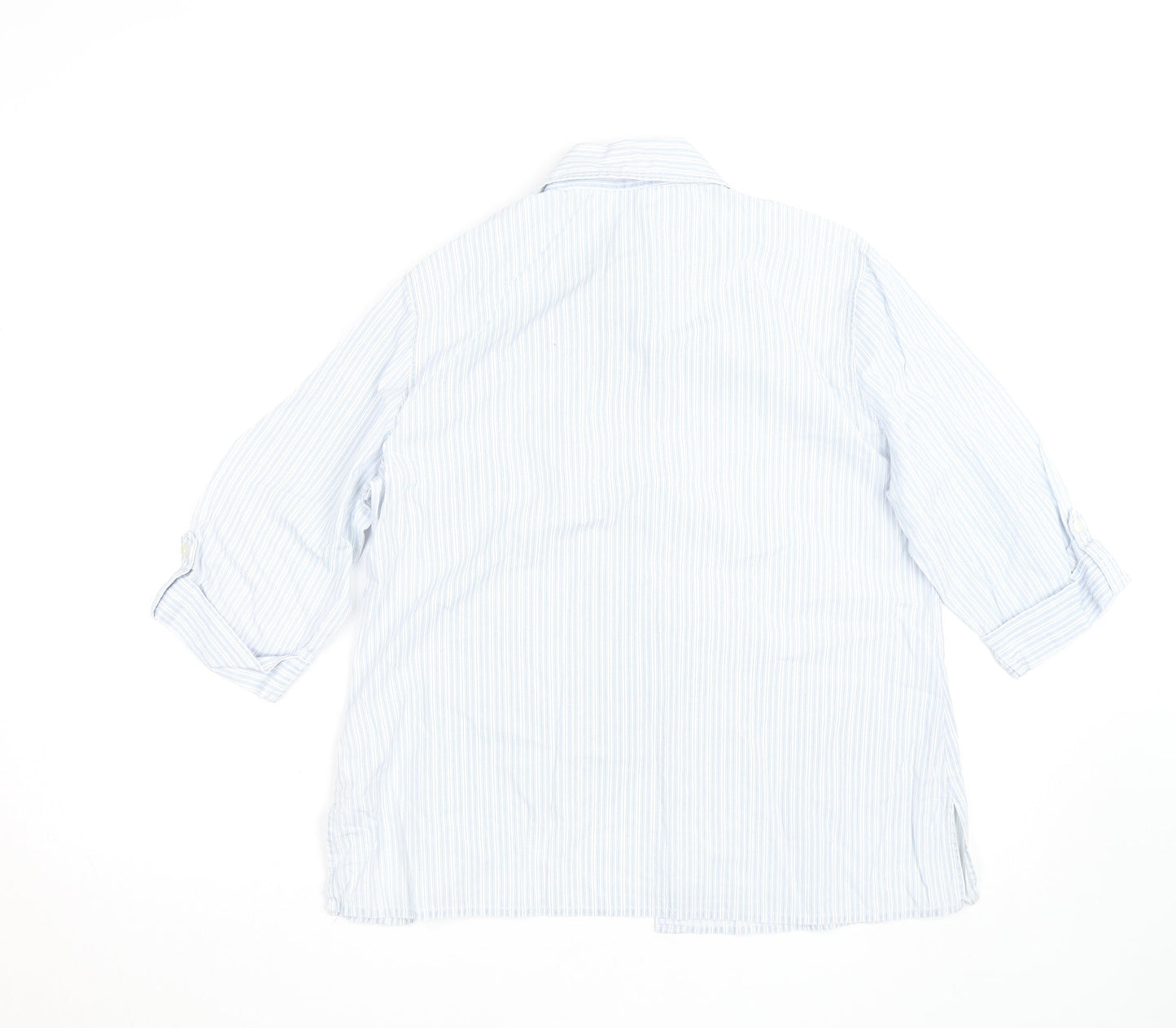Marks and Spencer Mens Blue Striped Cotton 3/4 Sleeve Shirt Size 14
