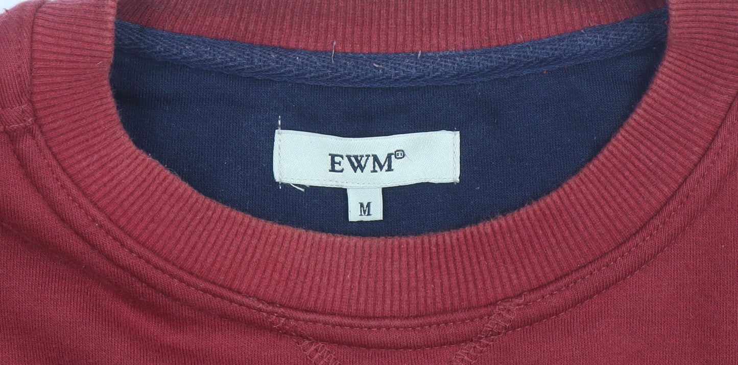 EWM Men's Red Crew Neck Cotton Blend Pullover Sweatshirt M