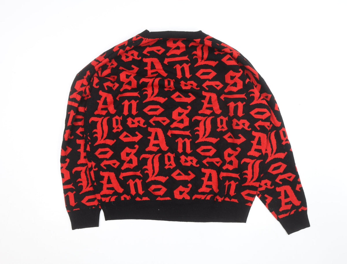 Back view of Black Squad Men's Red Black Graphic Knit jumper XL