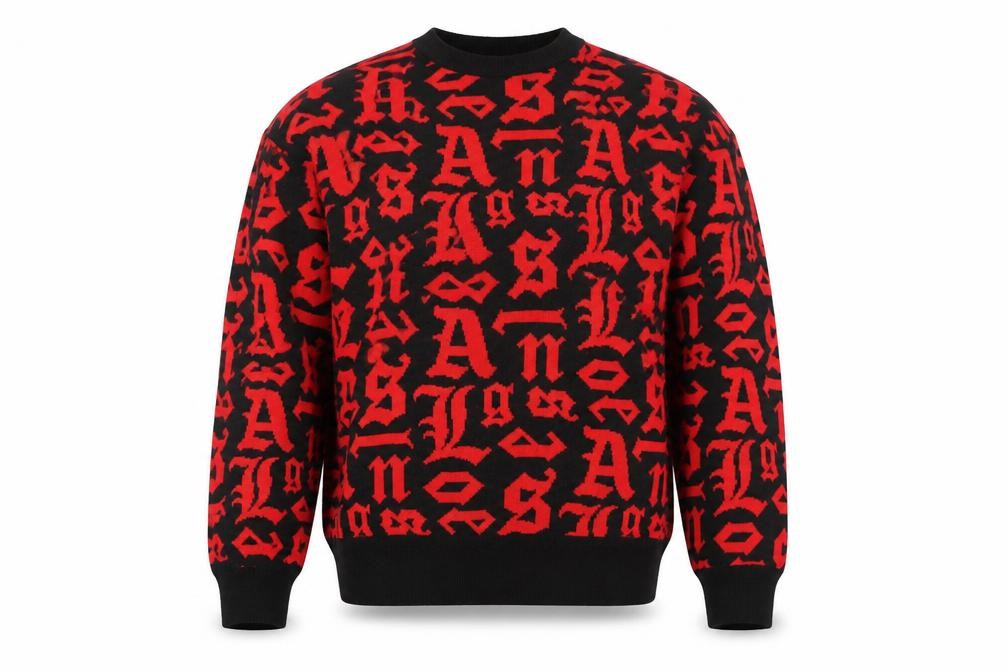 Front view of Black Squad Men's Red Black Graphic Knit jumper XL