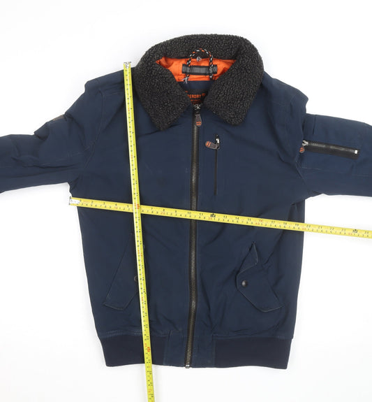 Superdry Men's Blue Bomber Jacket M Lined Fleece Collar