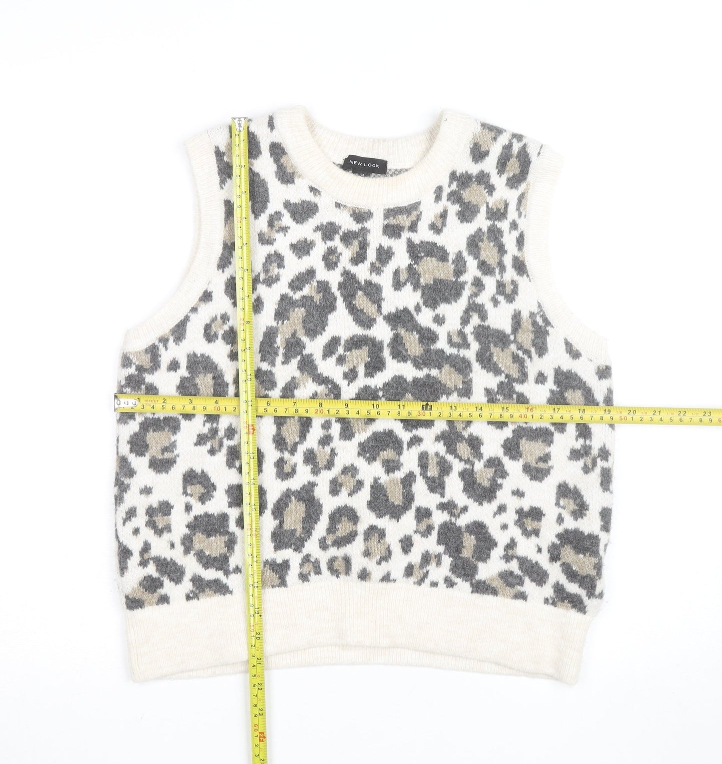 New Look Womens Beige Leopard Knit Sleeveless Vest Jumper Size M