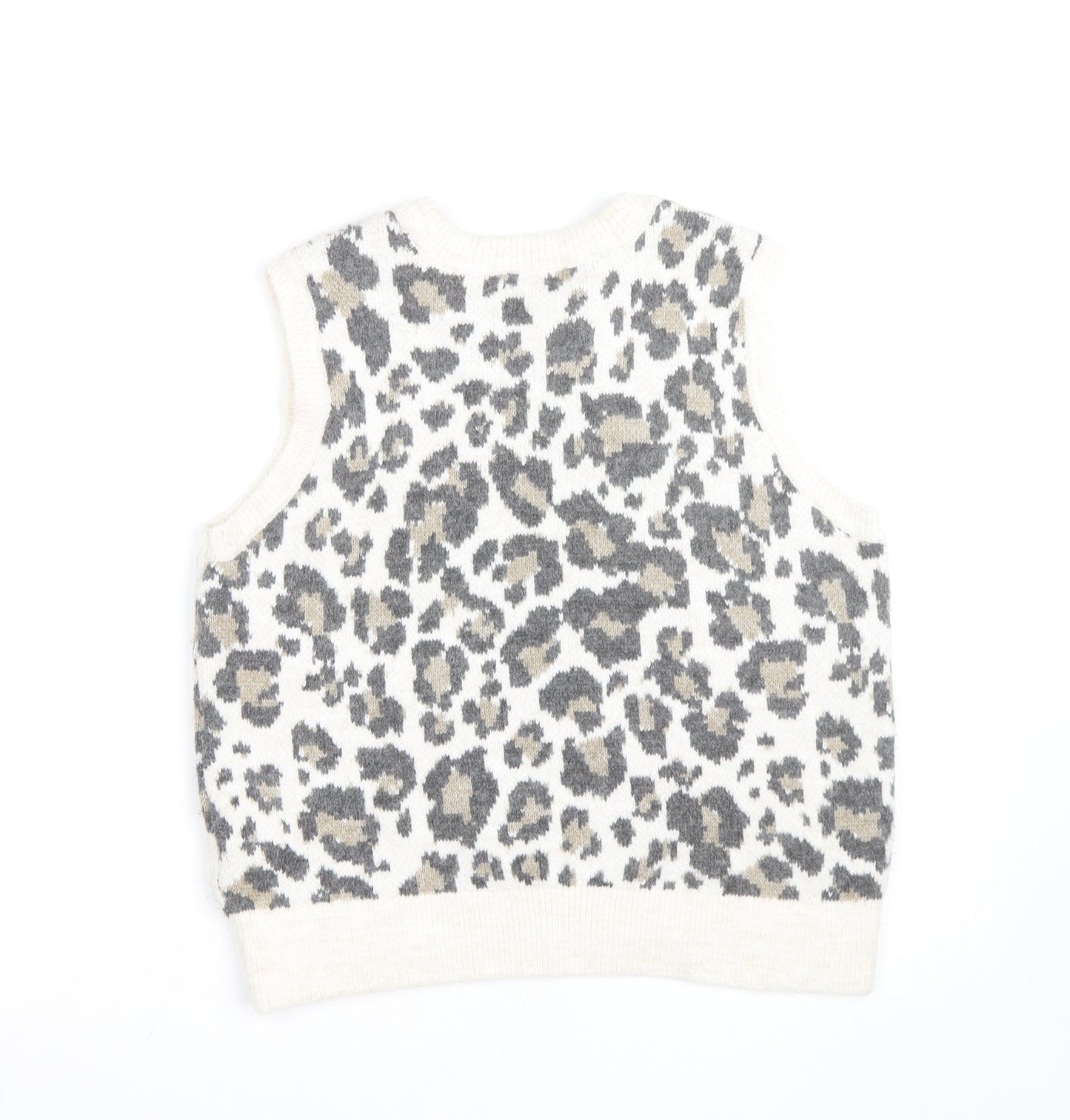 New Look Womens Beige Leopard Knit Sleeveless Vest Jumper Size M