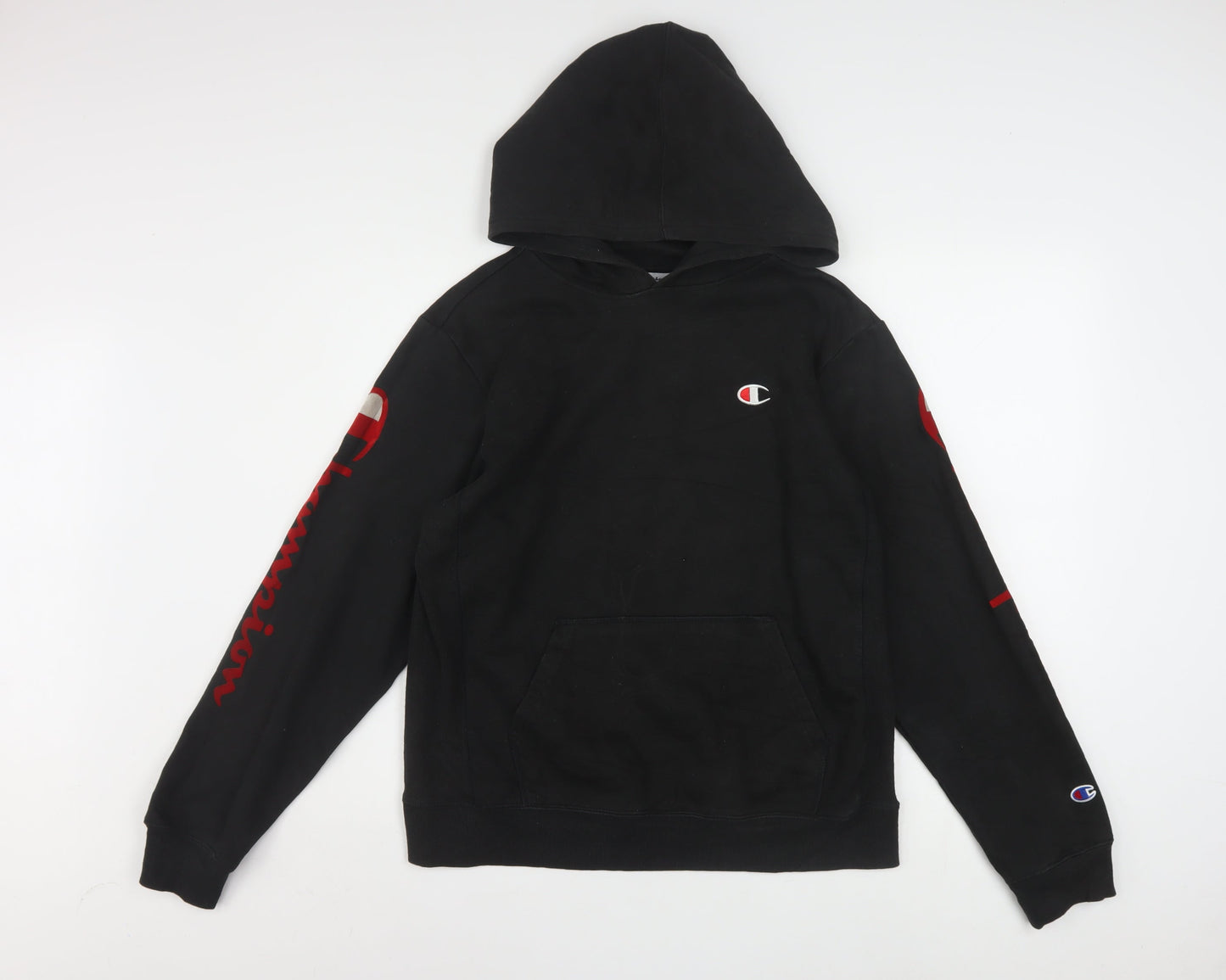 Champion Men's Black XL Pullover Hoodie with Logo Print