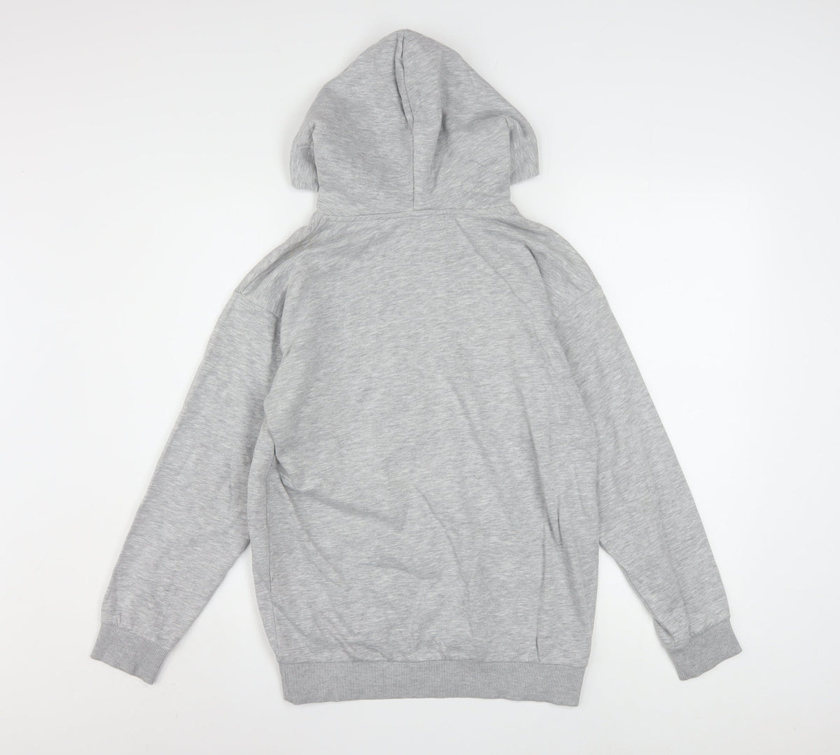 Close-up detail of H&M girls’ grey hoodie 11-12 years disney mickey floral cotton blend pullover