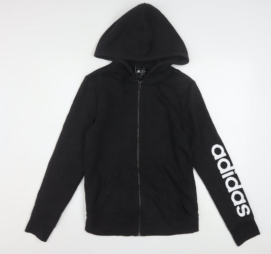 Adidas Womens Black Full Zip Hoodie Size M 12-14 Cotton Blend