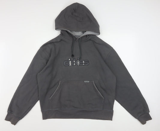Dickies Men Grey Pullover Hoodie Large Fleece Logo Sweatshirt