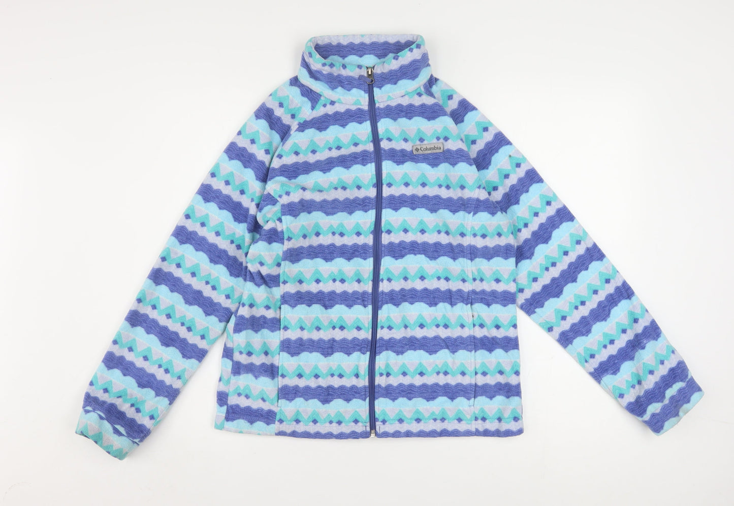 Columbia Womens Blue Geometric Fleece Full Zip Active Jacket XL