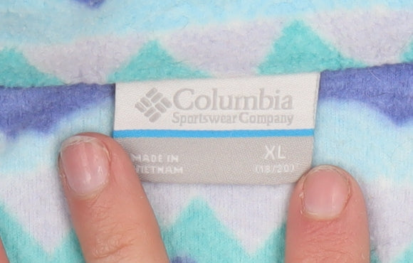 Columbia Womens Blue Geometric Fleece Full Zip Active Jacket XL