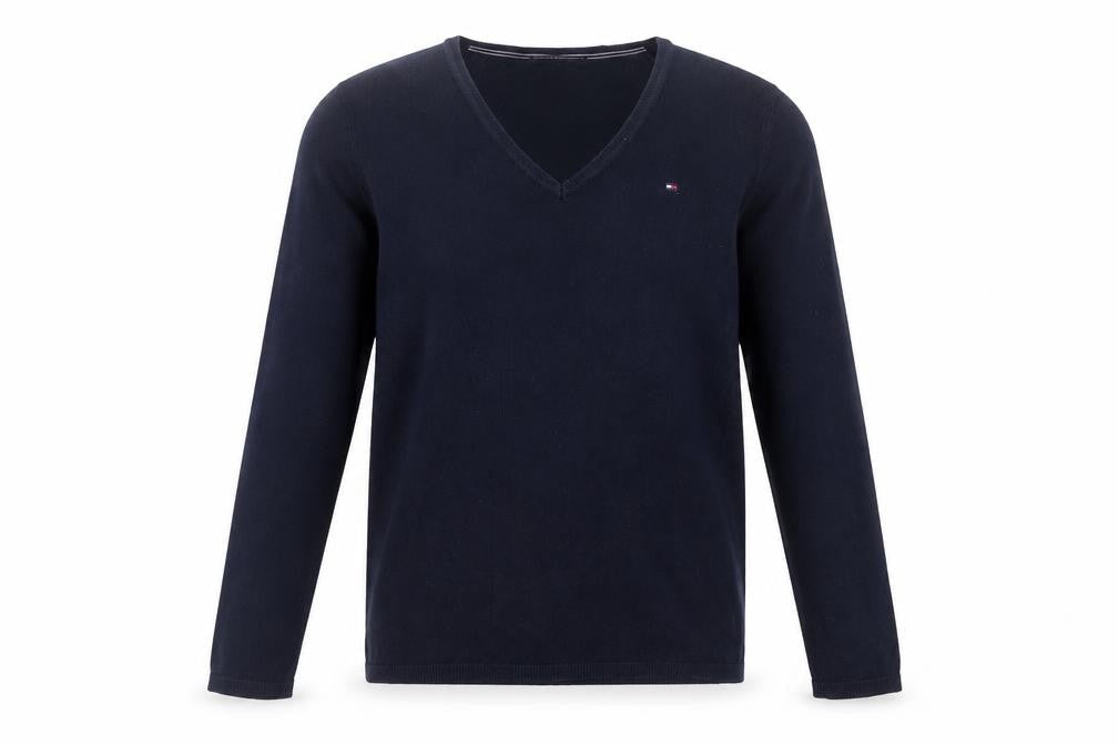 Tommy Hilfiger Men's Blue V-Neck Cotton Knit Jumper M