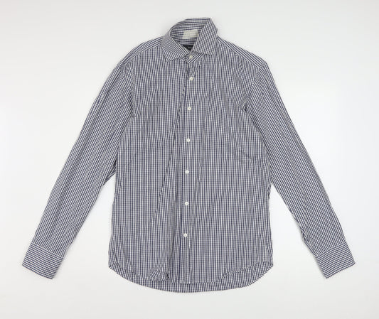Hugo Boss Men's Blue Check Regular Fit Long Sleeve Cotton Shirt 15.5in