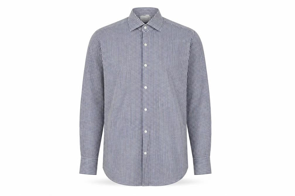 Hugo Boss Men's Blue Check Regular Fit Long Sleeve Cotton Shirt 15.5in