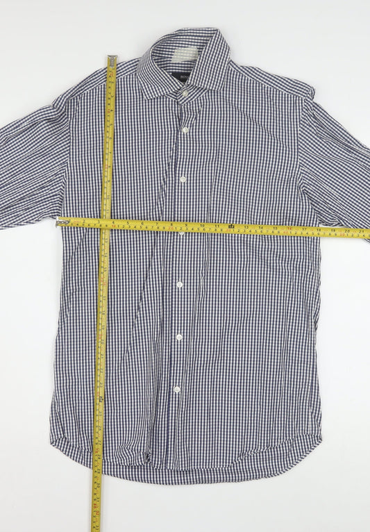 Hugo Boss Men's Blue Check Regular Fit Long Sleeve Cotton Shirt 15.5in