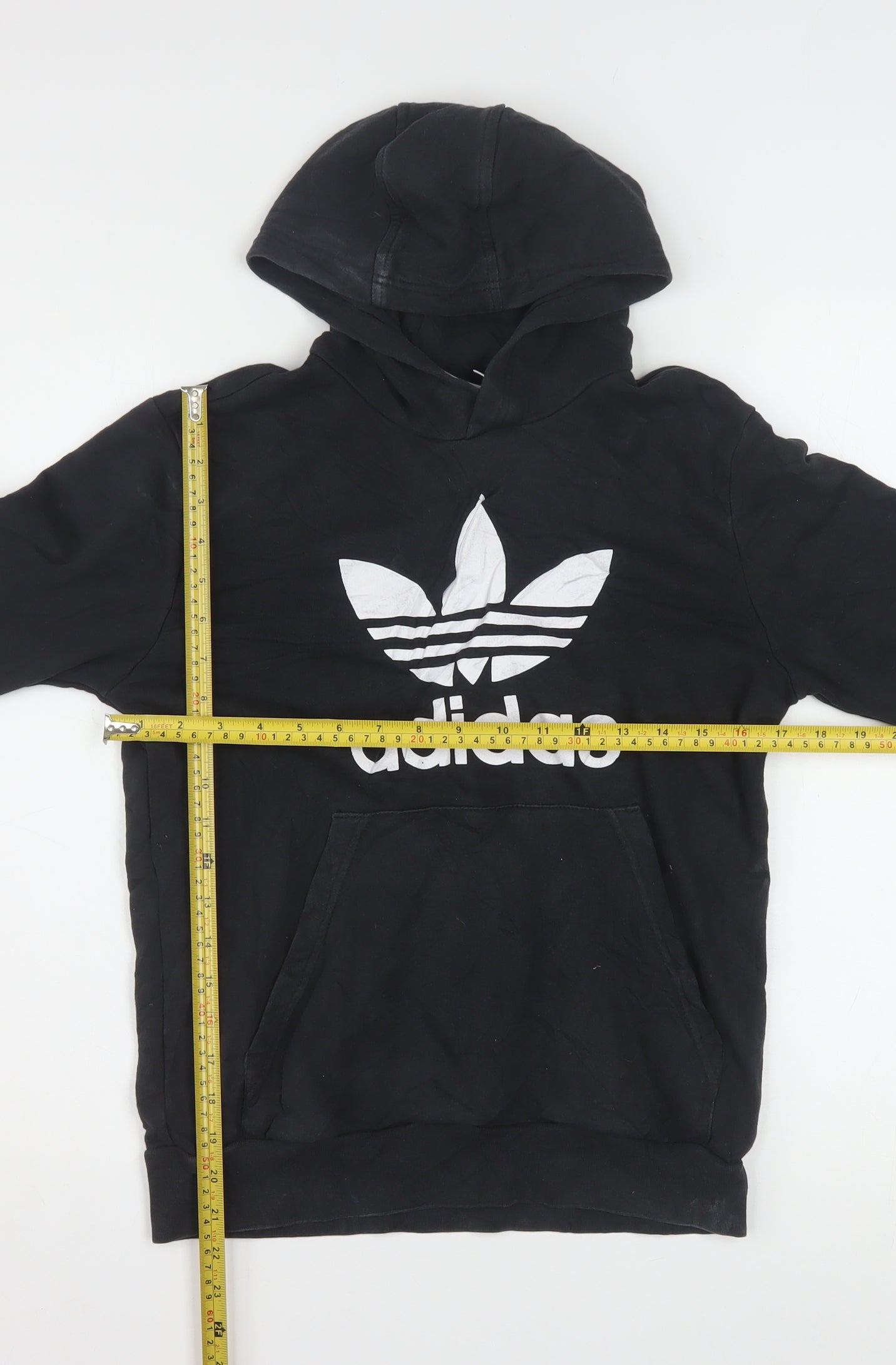 adidas Boys Black Pullover Hoodie 13-14 Years Logo Fleece Sweatshirt