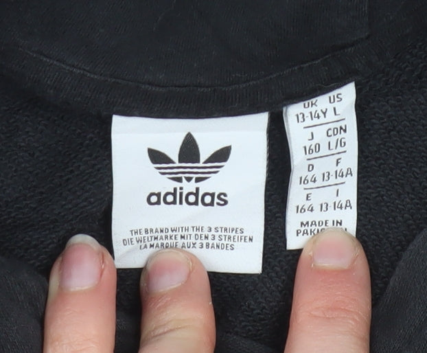 adidas Boys Black Pullover Hoodie 13-14 Years Logo Fleece Sweatshirt