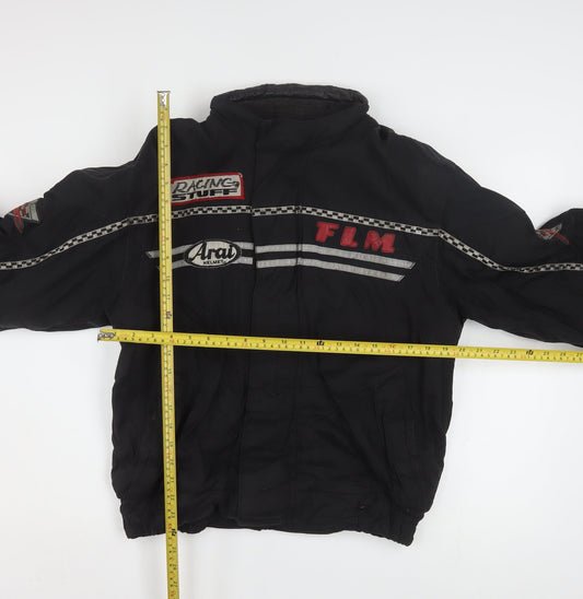 FLM Mens Black M Motorcycle Jacket Padded Lined Short Zip