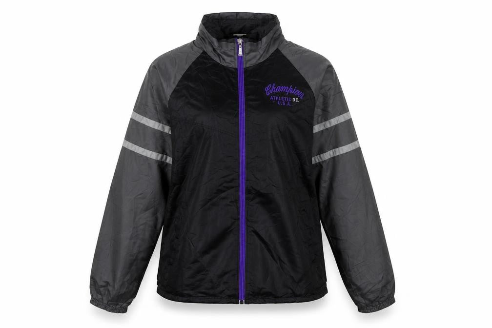 Champion Women's Black M Windbreaker Jacket Lightweight Reflective Zip