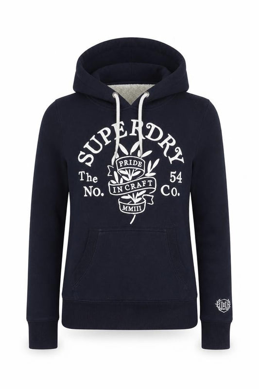 Superdry Womens Navy Blue Pullover Hoodie UK 10 Lined Cotton Blend