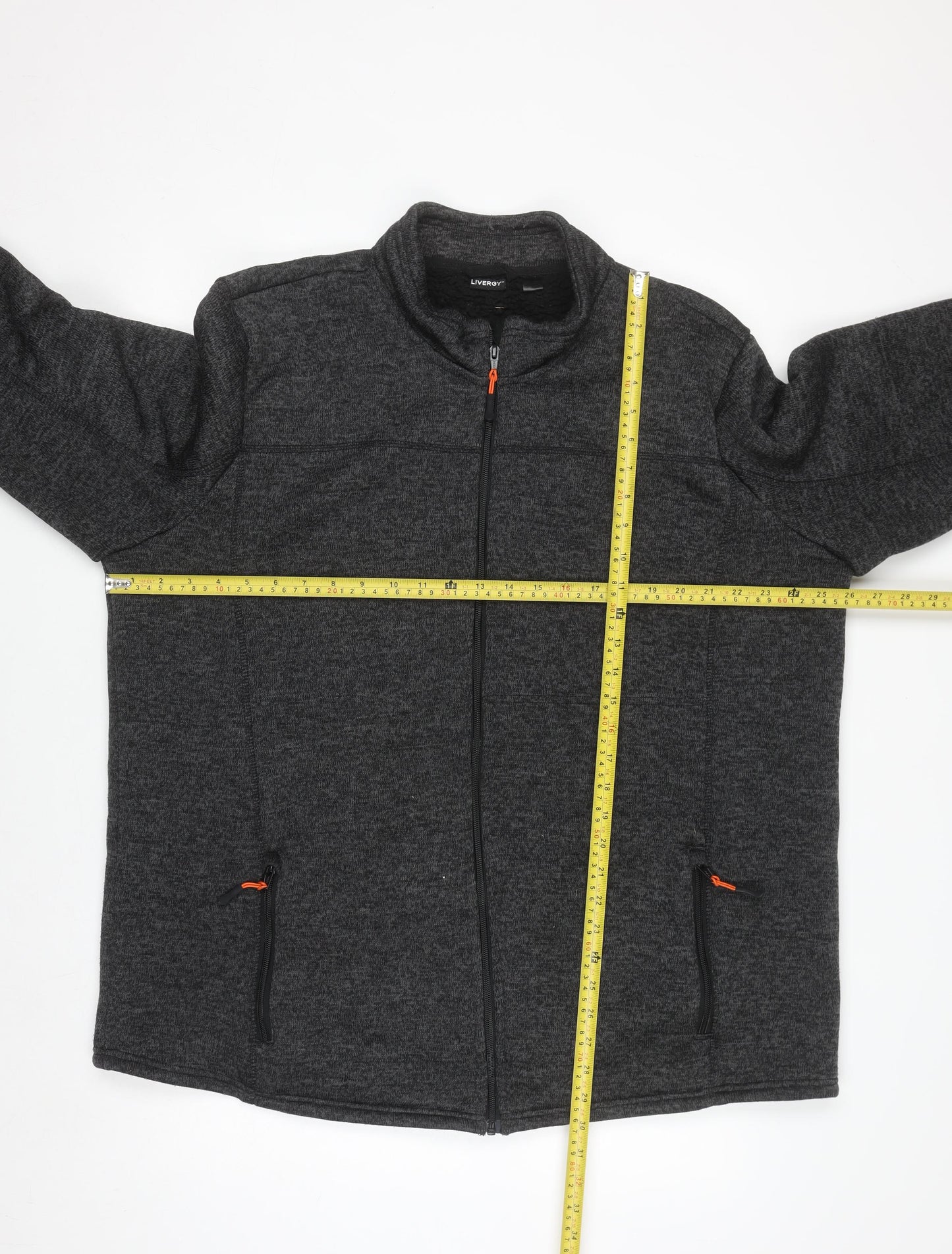 Livergy Men's Grey Full Zip Fleece Lined Sweatshirt Size L