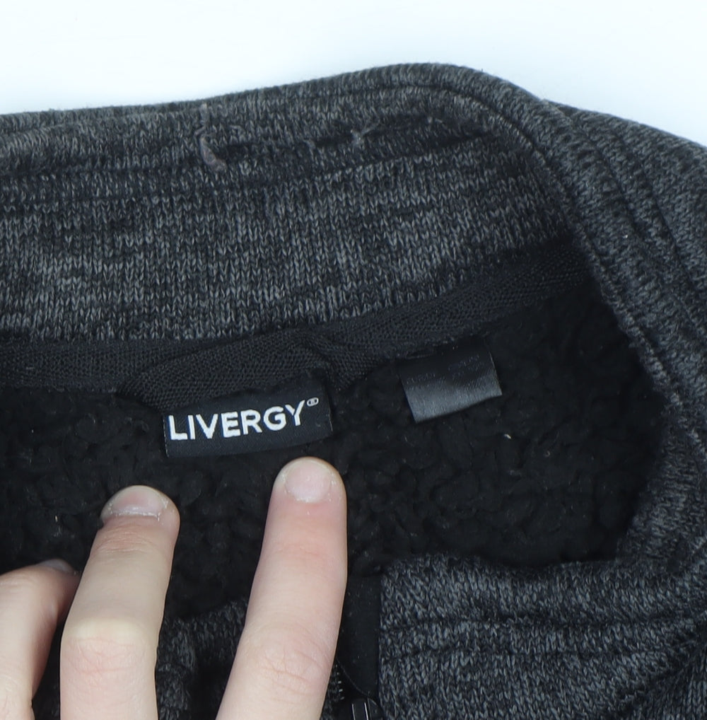 Livergy Men's Grey Full Zip Fleece Lined Sweatshirt Size L