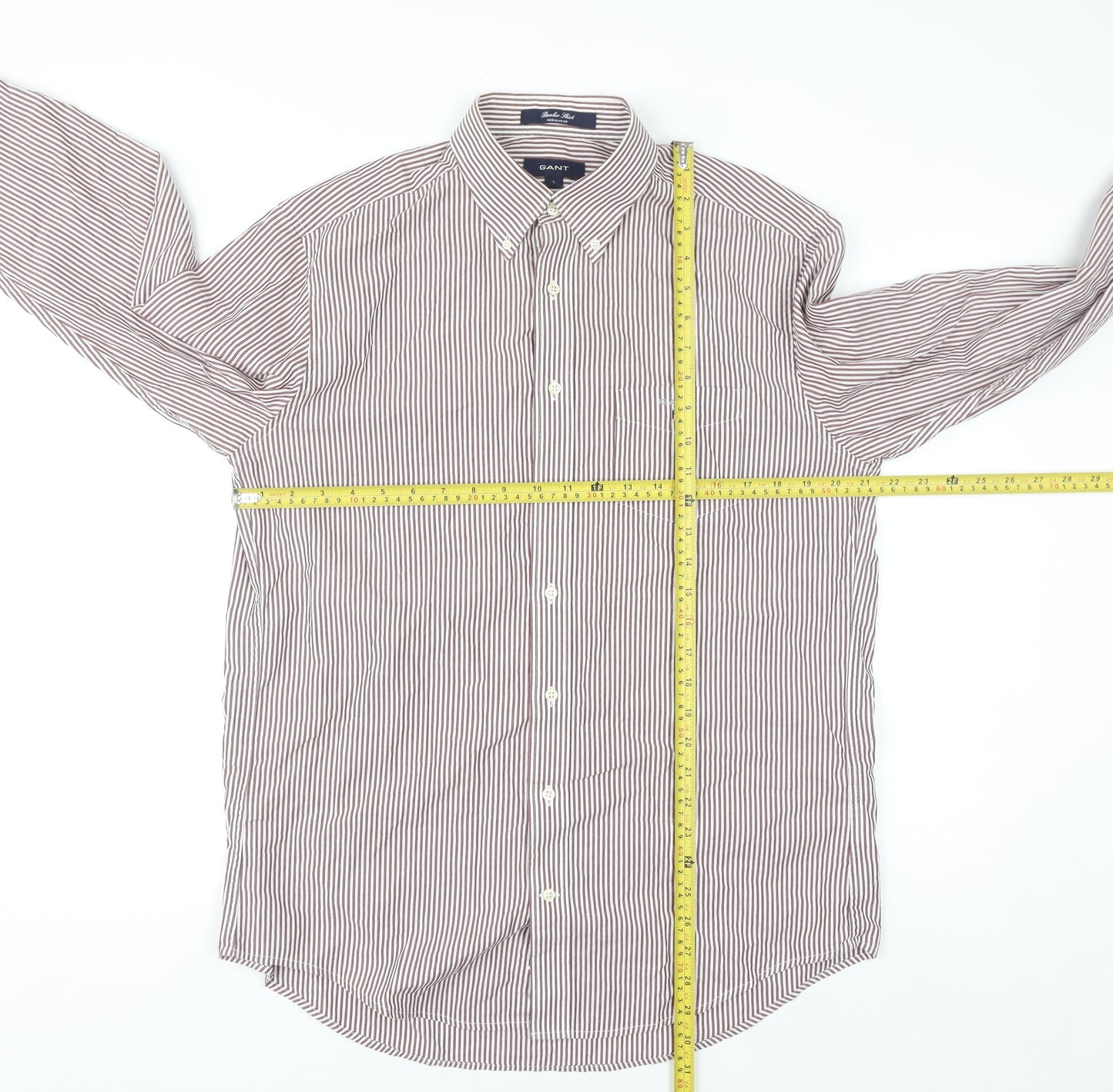 GANT Men's Brown Striped Button-Down Long Sleeve Regular Fit Shirt L