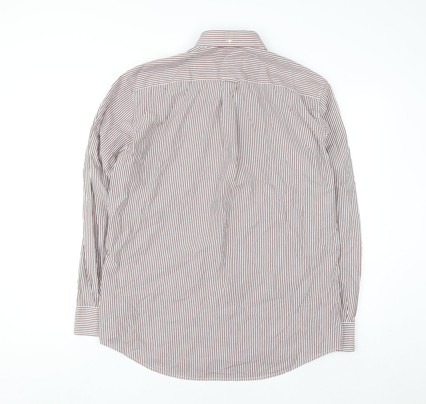 GANT Men's Brown Striped Button-Down Long Sleeve Regular Fit Shirt L