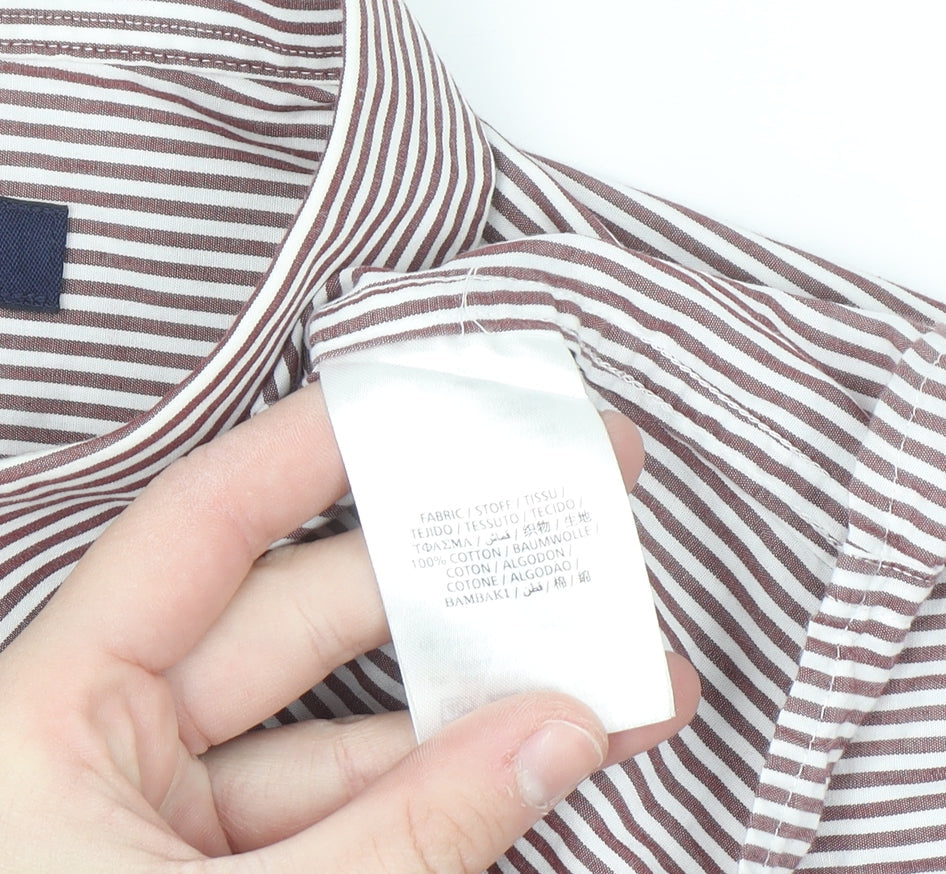 GANT Men's Brown Striped Button-Down Long Sleeve Regular Fit Shirt L