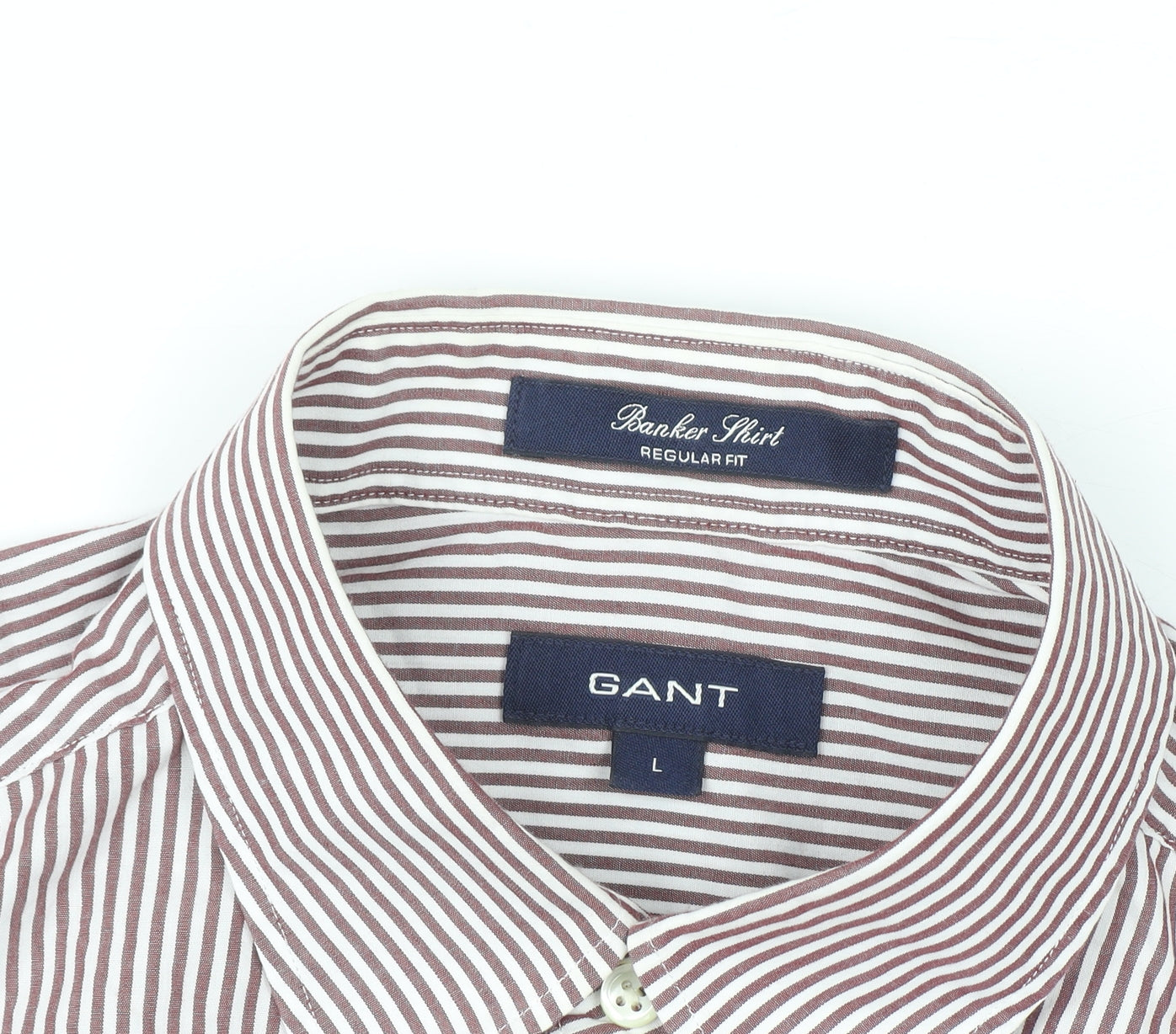 GANT Men's Brown Striped Button-Down Long Sleeve Regular Fit Shirt L