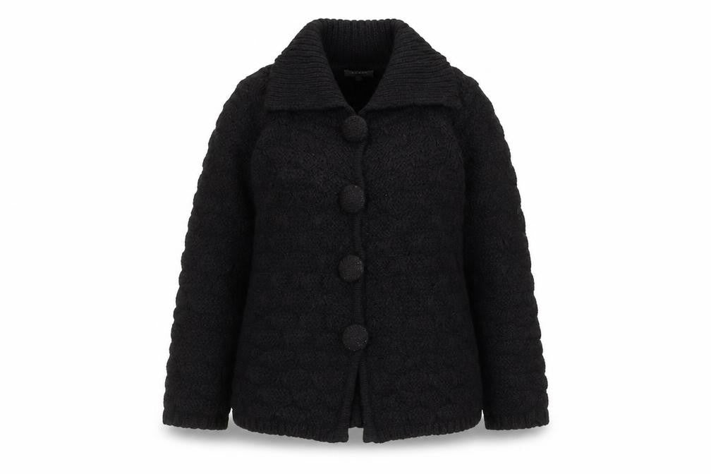 Marks & Spencer Women Black Chunky Knit Collared Cardigan S