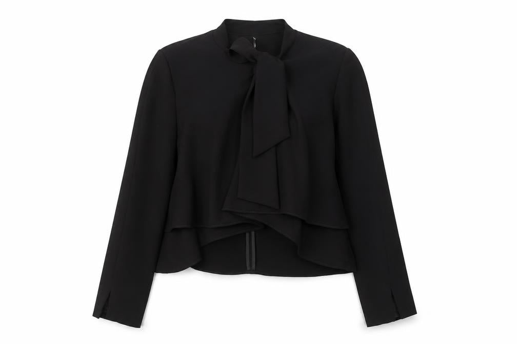Zara Women Black Bow Neck Long Sleeve Wrap Blouse Size 12