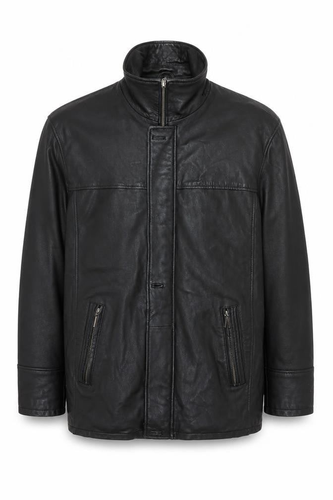 Morena Men's Black Leather Mid-Length Zip Jacket XXL