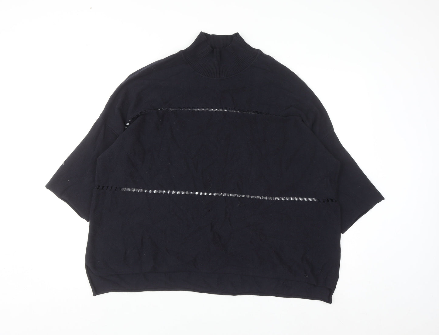 French Connection Women's Black XL Mock Neck Cotton Jumper