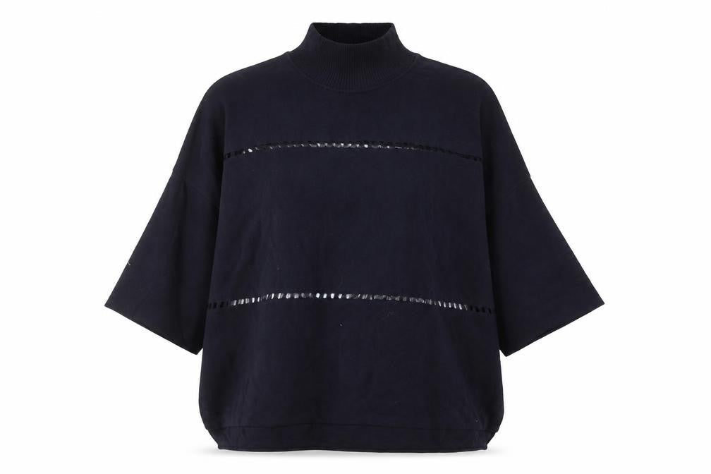 French Connection Women's Black XL Mock Neck Cotton Jumper