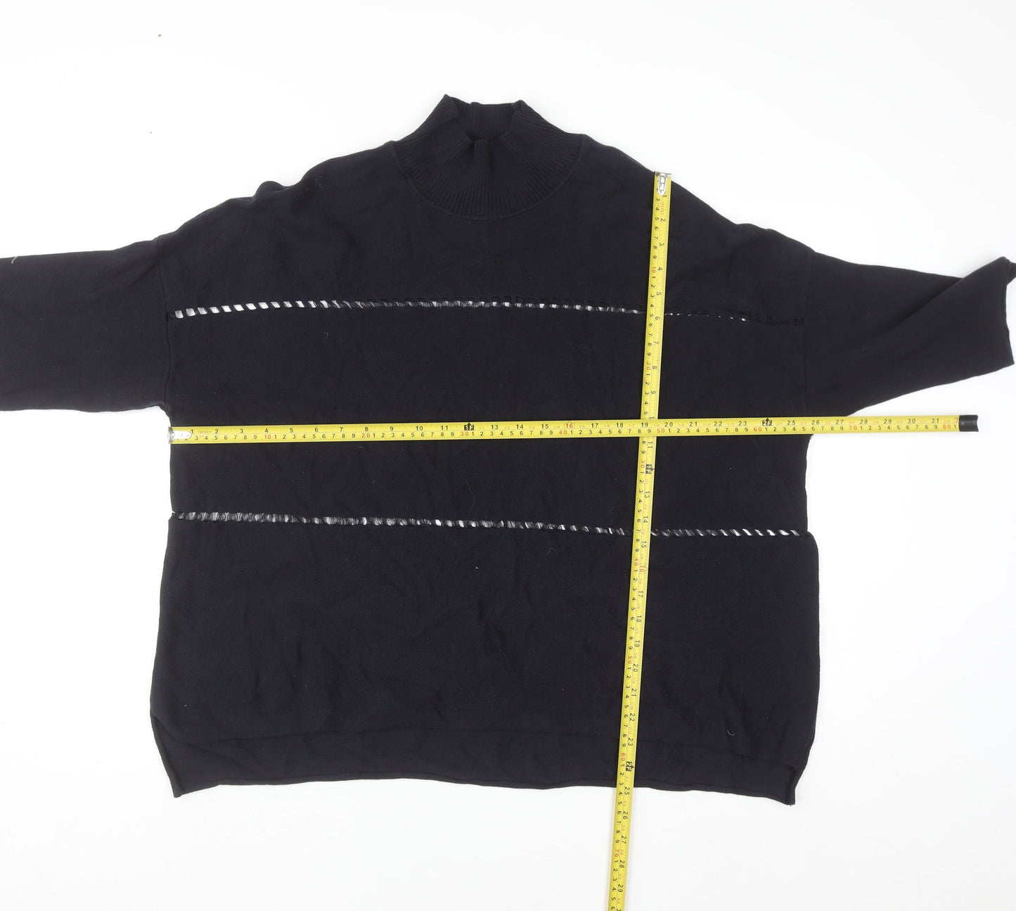 French Connection Women's Black XL Mock Neck Cotton Jumper
