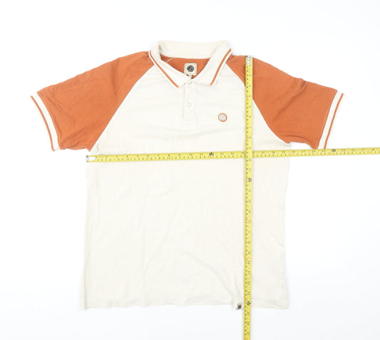 Pretty Green Men's Ivory and Orange Cotton Polo Shirt Size M
