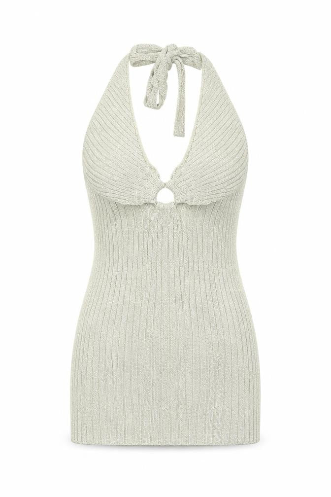 PRETTYLITTLETHING Women’s Gold Halter Bodycon Knit Mini Dress Size S