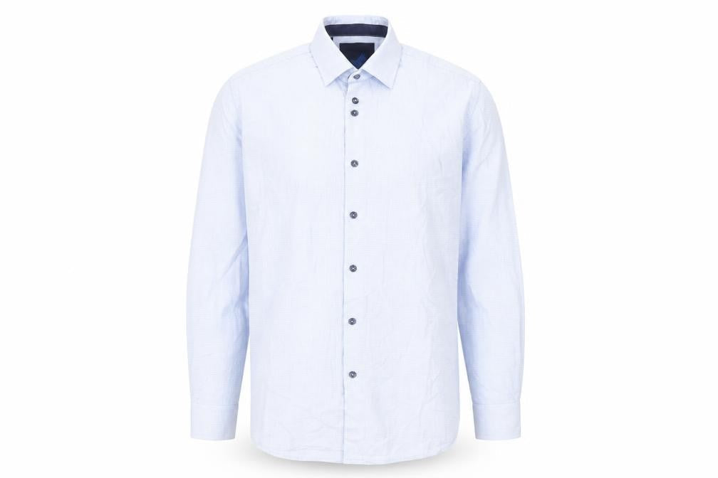 Benetti Luxury Men's Blue Check Slim Fit Cotton Long Sleeve Shirt 16.5in