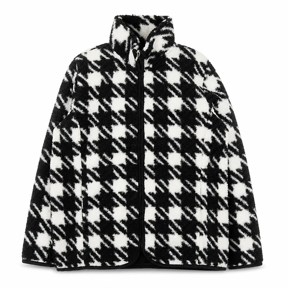 Bonmarché Women Black White Check Fleece Zip Jacket Size 14