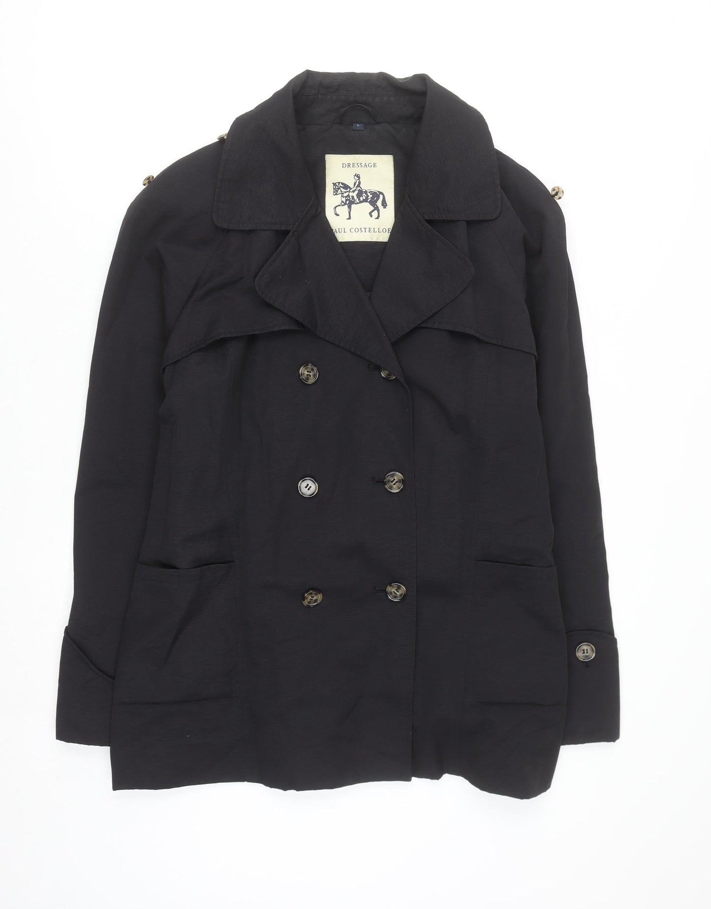 Paul Costelloe Men's Black Trench Coat L Belted Classic Style