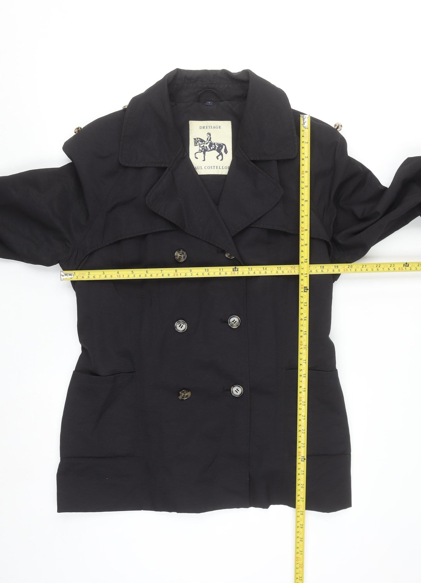 Paul Costelloe Men's Black Trench Coat L Belted Classic Style