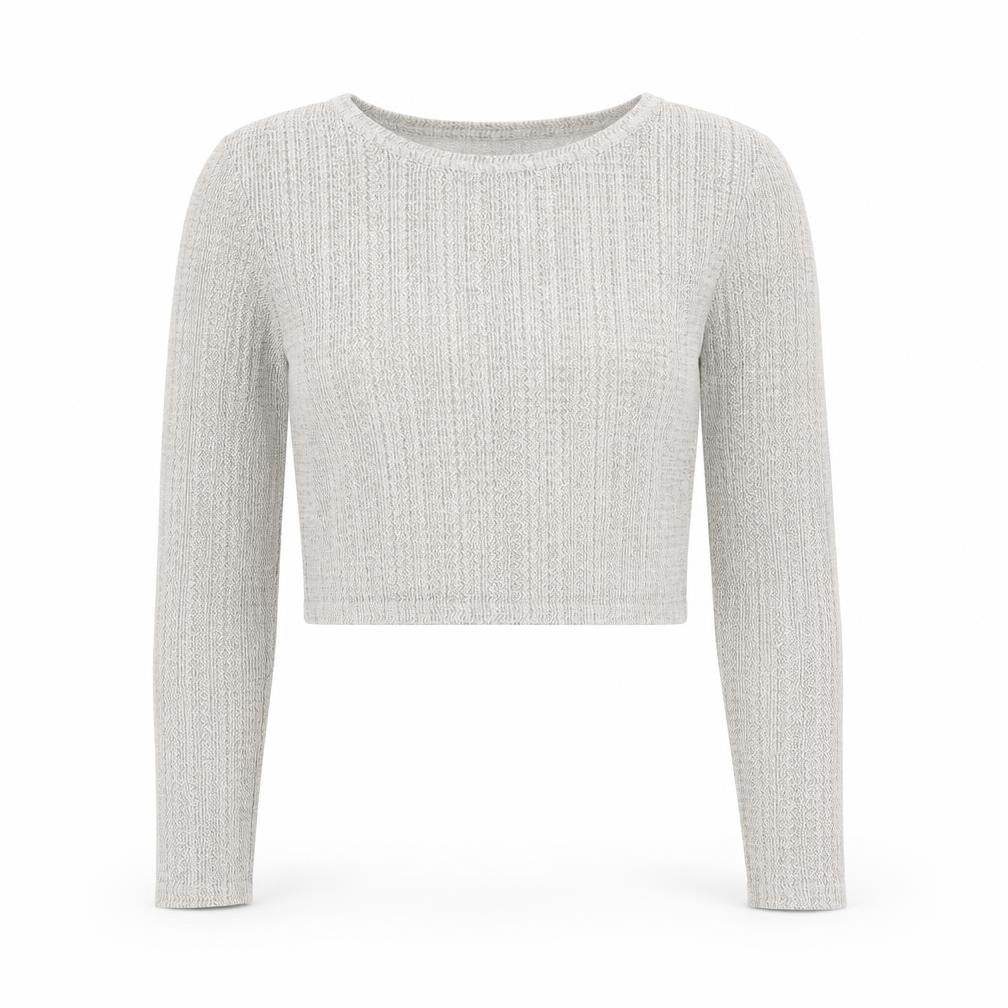 Zara Women’s Beige Metallic Knit Cropped Long Sleeve Blouse Size S