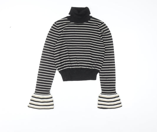 Absolutely Creative Worldwide Women’s Black Striped Roll Neck Jumper XS