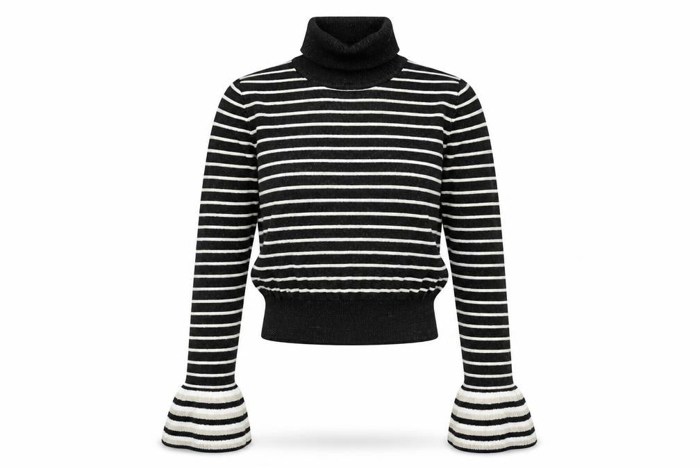 Front view of Absolutely Creative Worldwide Women’s Black Striped Roll Neck Jumper XS