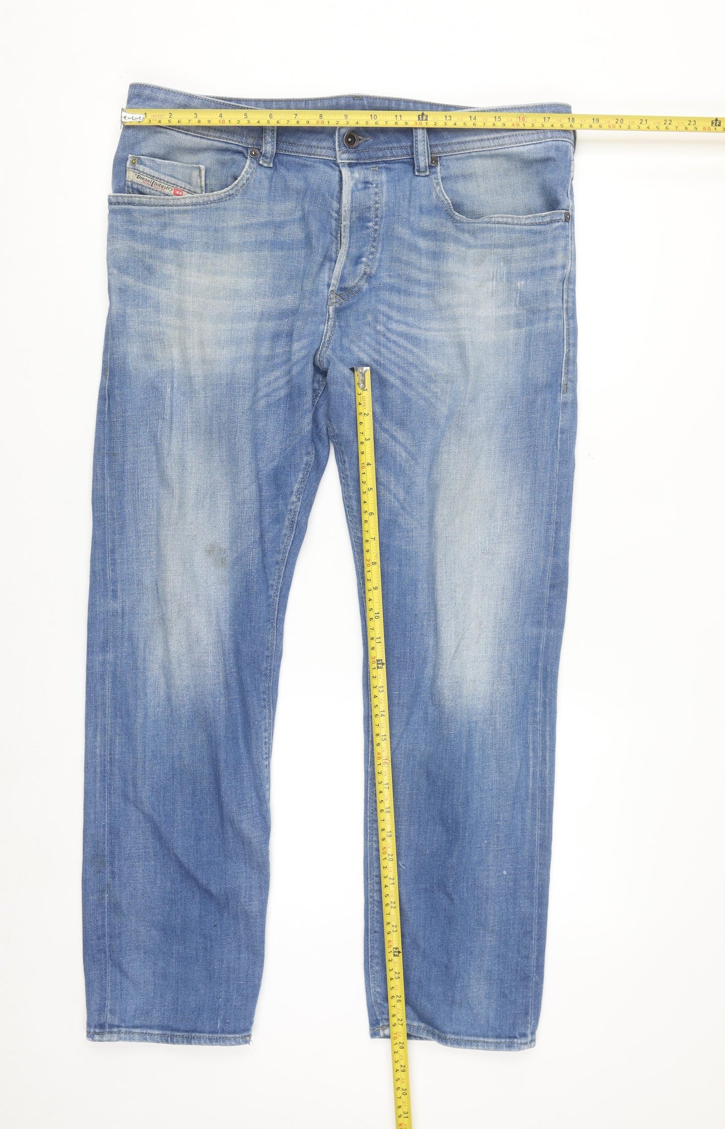Diesel Men's Blue Straight Regular Fit Stretch Jeans Size 36