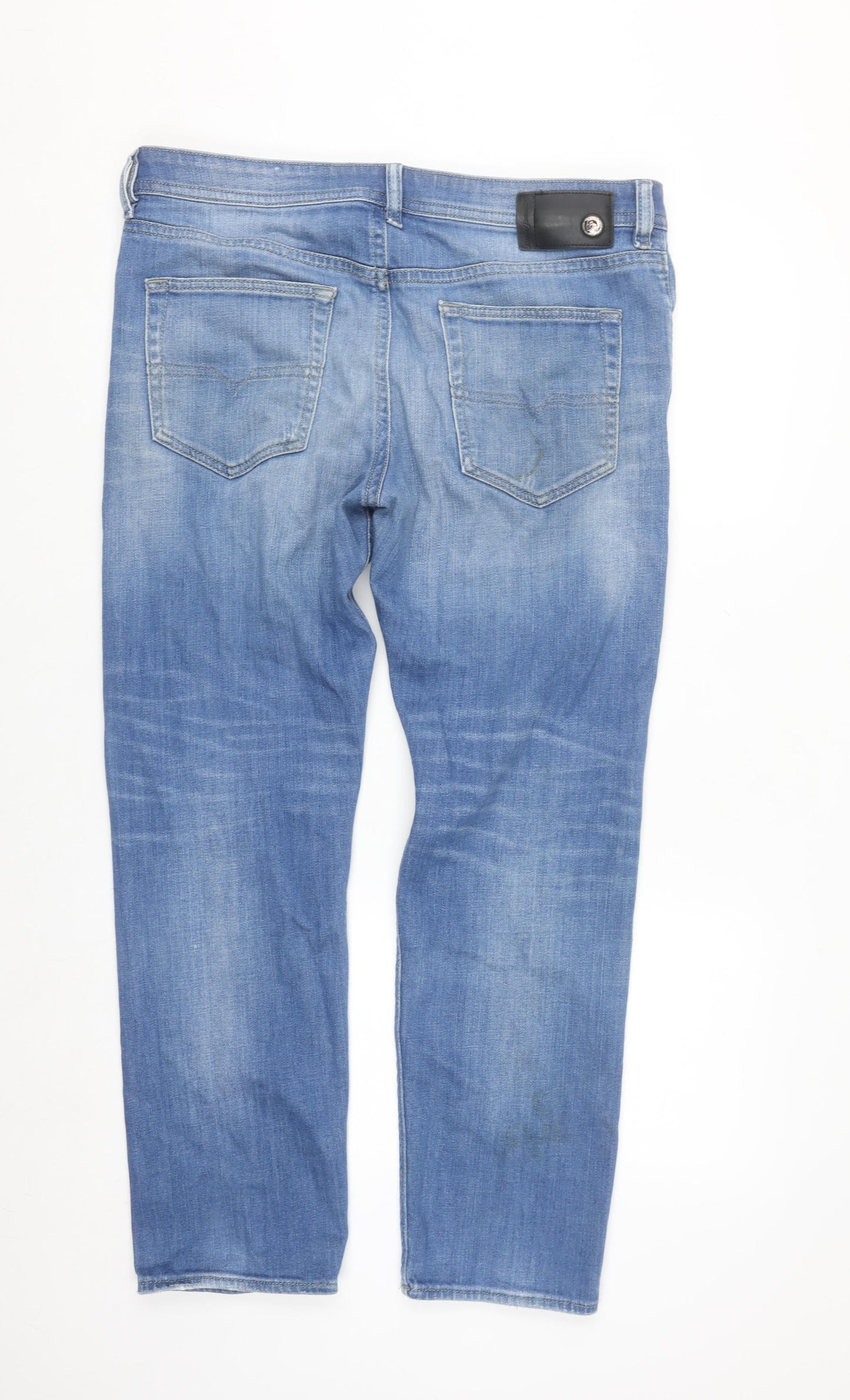 Diesel Men's Blue Straight Regular Fit Stretch Jeans Size 36