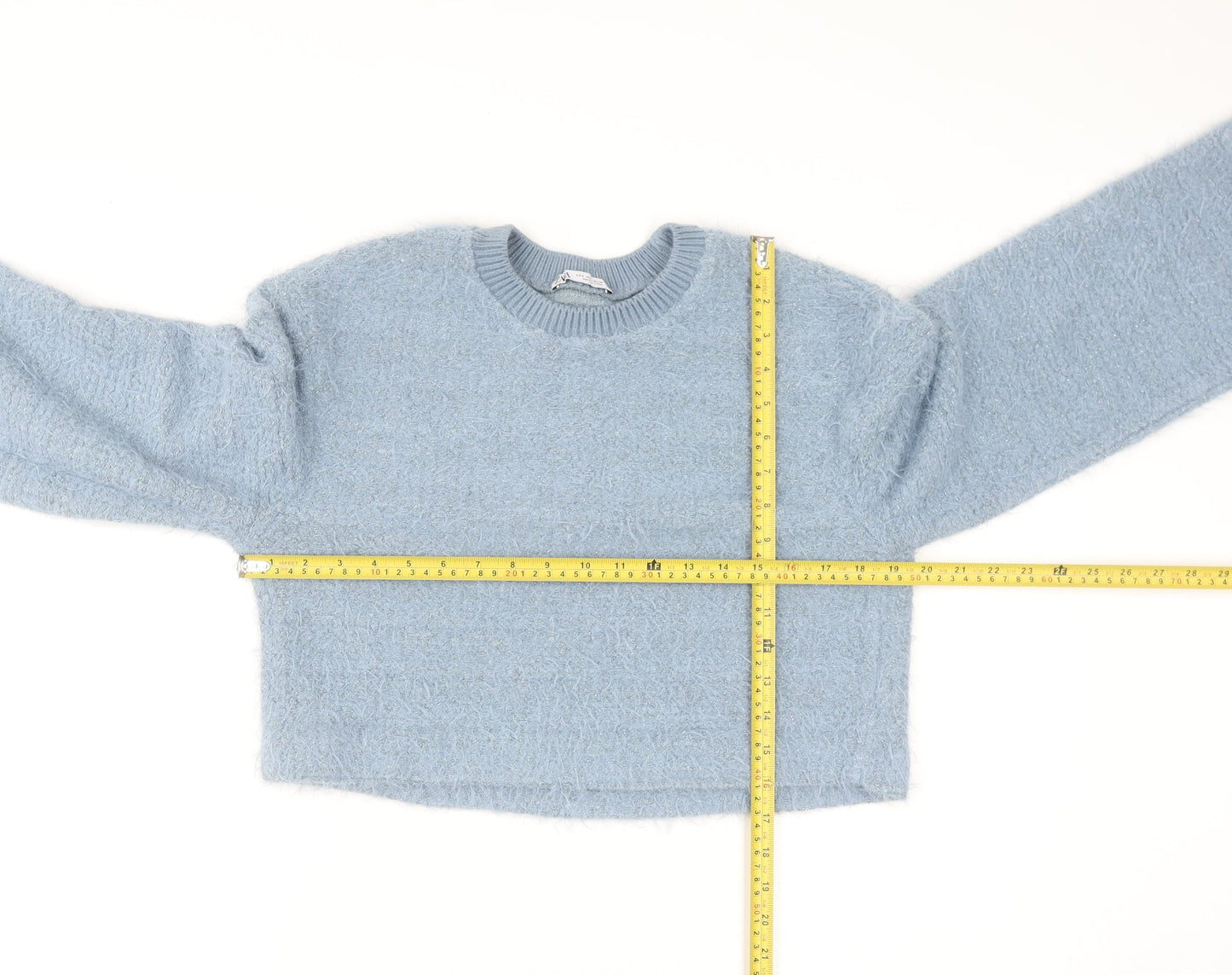 Zapa Women's Blue Crew Neck Fuzzy Knit Jumper Size 8