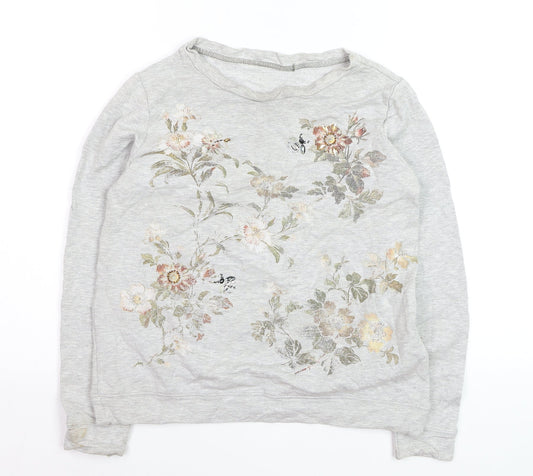 Oasis Girls Grey Floral Pullover Jumper Small Viscose Blend Long Sleeve