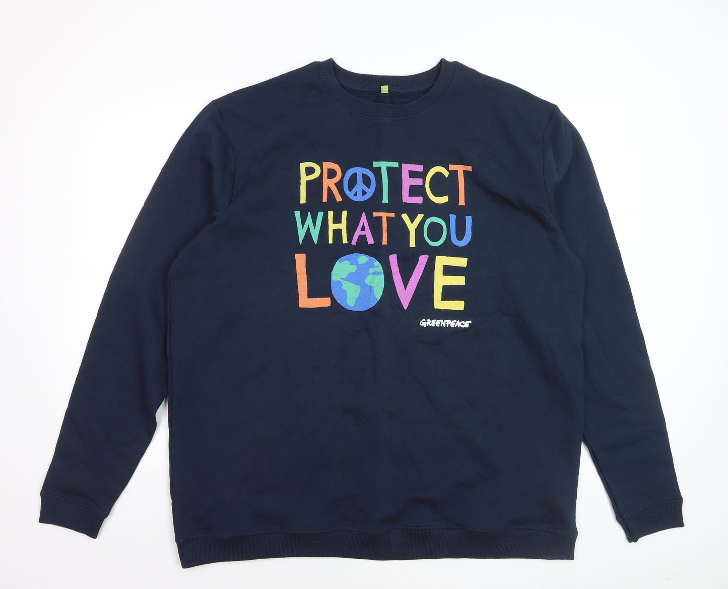 Teemill Men’s Blue 2XL Crew Neck Pullover Sweatshirt with Graphic Print