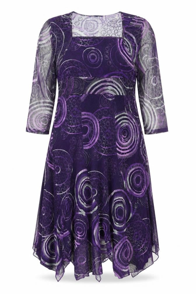 Aria Womens Purple Geometric Fit & Flare Midi Dress Size 16