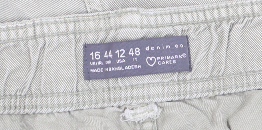 Primark Women’s Beige Chino Shorts Size 16 Cotton Casual Elastic Waist